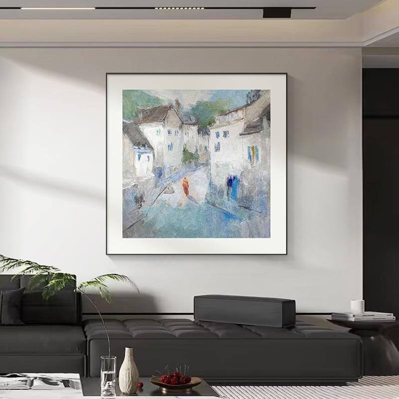 2风02JLN5大新款水彩景村油画方形抽芬象客厅装饰画高档餐厅饭厅