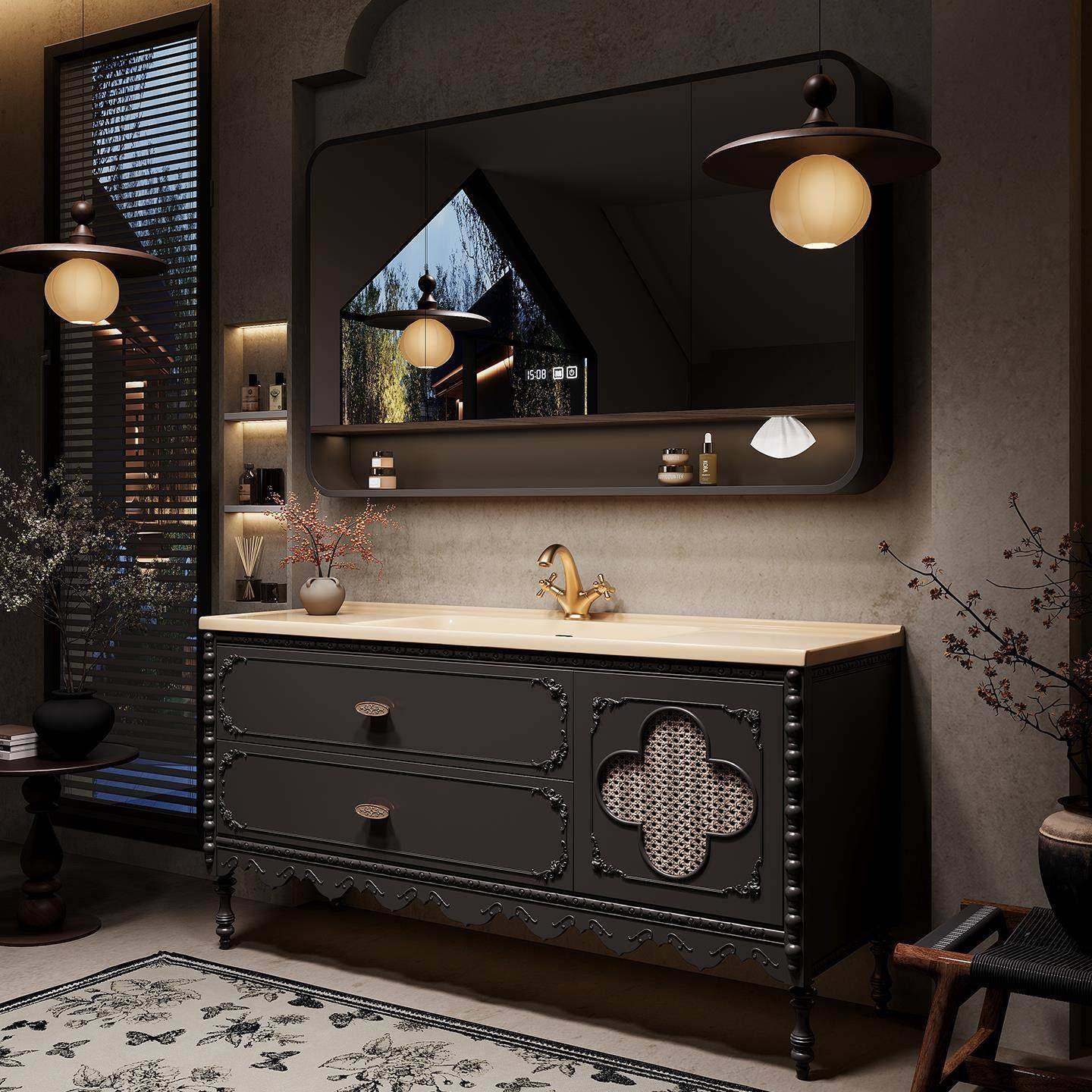 落地藤编浴室柜洗手洗脸盆柜组合陶瓷一体盆卫生间洗漱台2026新款,家装主材,浴室柜组合,淘宝优惠券,粉丝福利购,淘宝优惠卷