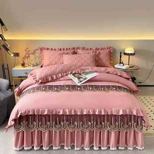 轻奢0高端 夹棉加厚季 正品 纯棉床裙四件套10全棉1.8被床冬上套裙款