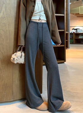 Ader灰色羊毛喇叭裤女2025冬季新款高腰显瘦修身瑜伽裤微喇糯米裤