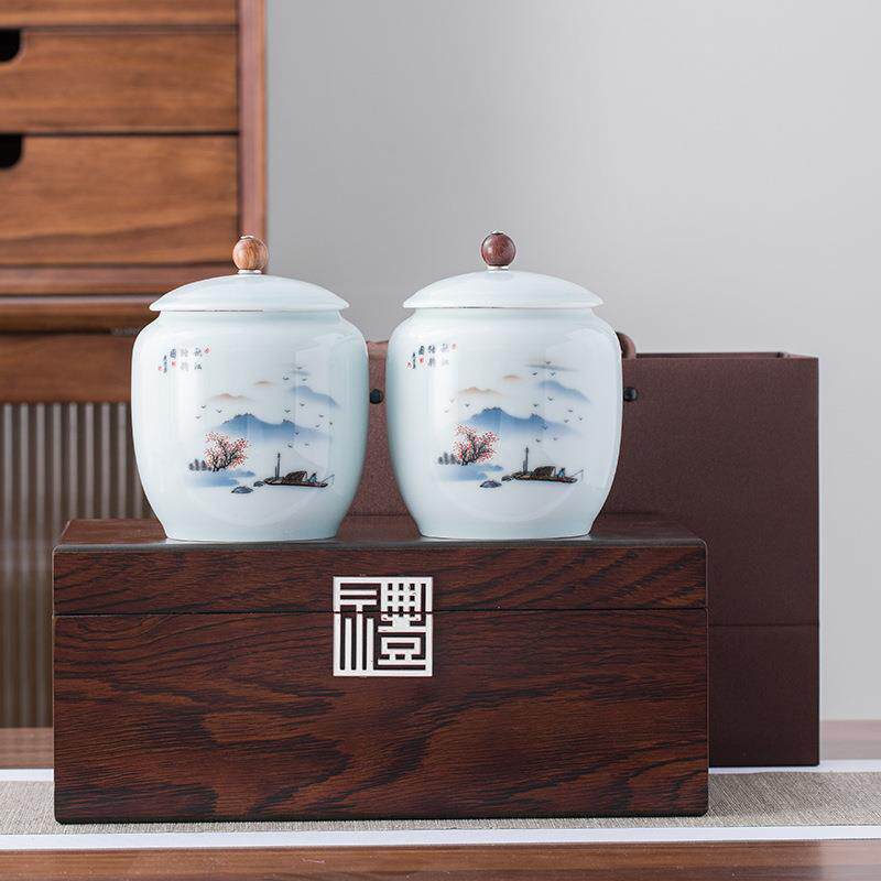 茶叶收纳盒子罐装空礼盒创意木纹密封储存罐家用普洱茶高档包装盒