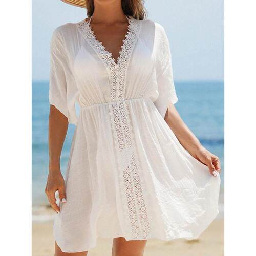 S 84629 Ice silk lace patchwork beach cover up 冰丝蕾丝拼接