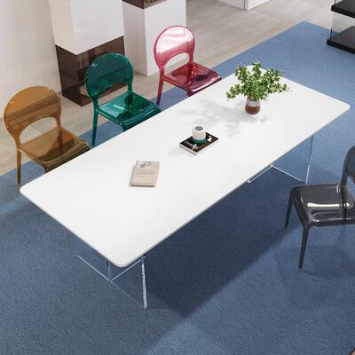 网红德利丰长方形桌子意式设计师创意白色悬浮岛台亚克力岩板餐桌