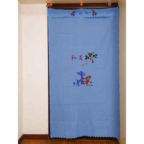 室居家艺帘 客帘厅卧门厨房断半帘涤棉花布。喷隔绣传统印怀旧门