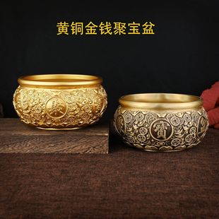 铜工艺品聚宝盆金钱聚宝盆铜摆件桌面摆件开业铜盆