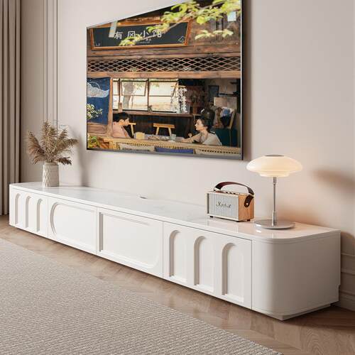 实木电视柜客厅家用现代简约奶油风落地圆角茶几电视机柜组合