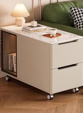实木可移动边几沙发边柜侧边柜轻奢高级感岩板茶几床边小桌子边柜
