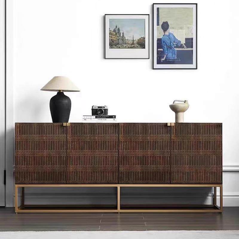 现代简约客厅玄关储物柜酒店大厅柚木茶水柜别墅复古实木餐边柜