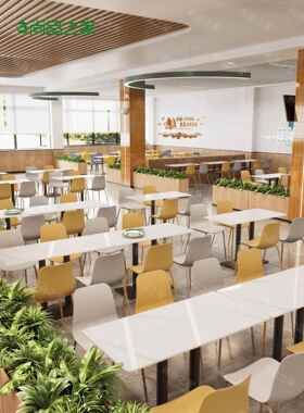 公司饭堂学校食堂岩板桌椅小吃快餐店面馆奶茶店餐饮桌椅组合商用