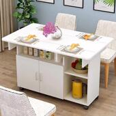 简易折叠桌餐桌家用小户型4人吃饭桌子可移动长方形多功能餐边柜