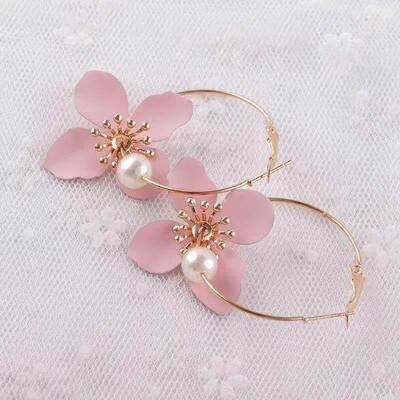 Elegant Fresh All-match Sweet Pink Paint Flower Ear Ring Wom