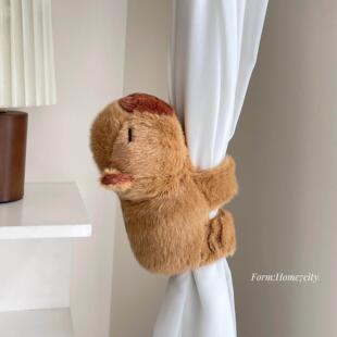 可爱卡皮巴拉啪啪圈窗帘绑带密码锁防撞装饰玩偶儿童房纱帘收纳