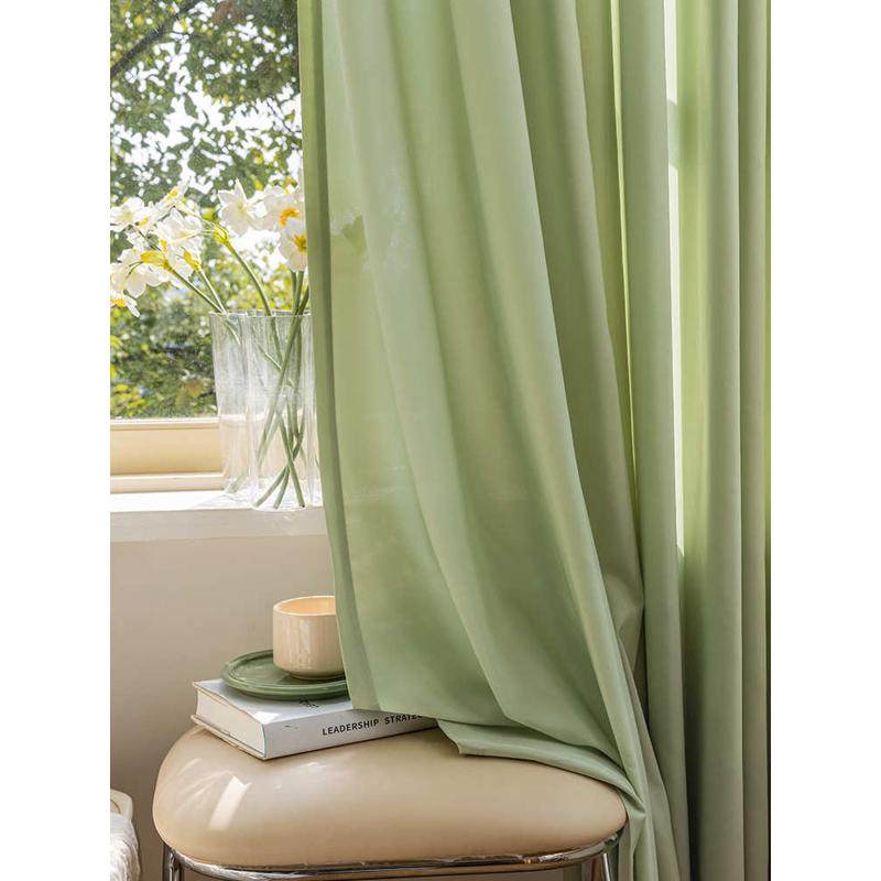 绿色新款纱纱2024纱帘飘窗窗纱窗帘透光不透人森系小清新阳台月珑