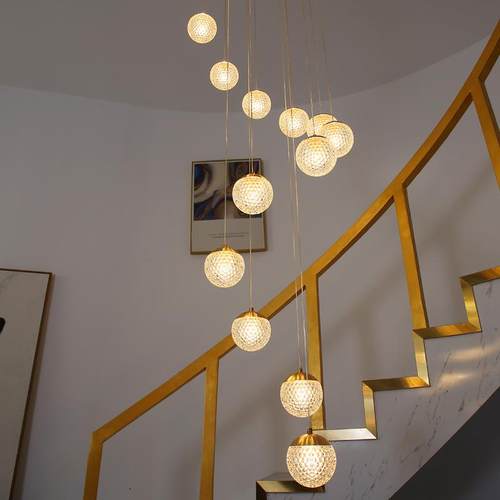 楼吊灯现代简约复中轻奢创意别亚克力吊墅l梯oft公空式寓旋转亚克