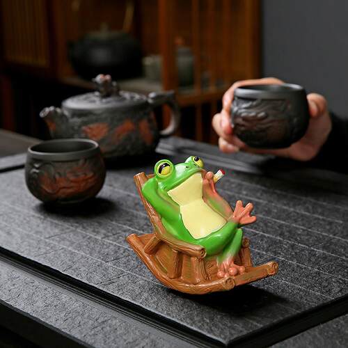 茶宠可养变色创意摇摇蛙茶玩茶桌茶台茶盘装饰品茶具配件精品摆件