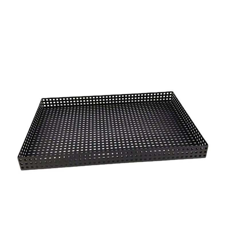 现代简约镂空托盘长方形黑色金属客厅茶几茶盘装饰摆件软装饰品