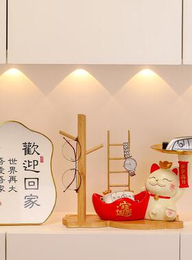 意招财猫匙玄关摆件钥纳ZCMJ家居收装饰品托盘轻创奢树脂摆件乔迁