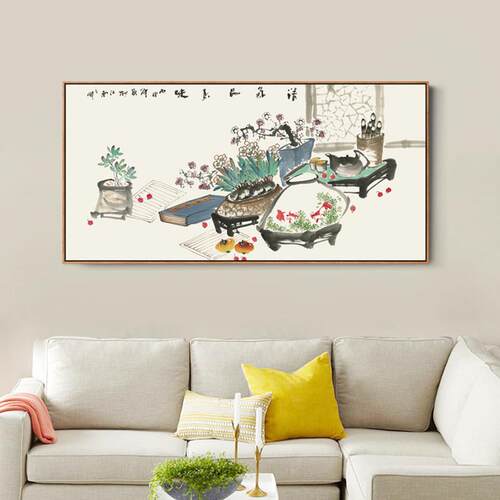 中式水墨装饰画客厅餐厅书房挂画单幅横幅玄关挂画家居饰品壁画