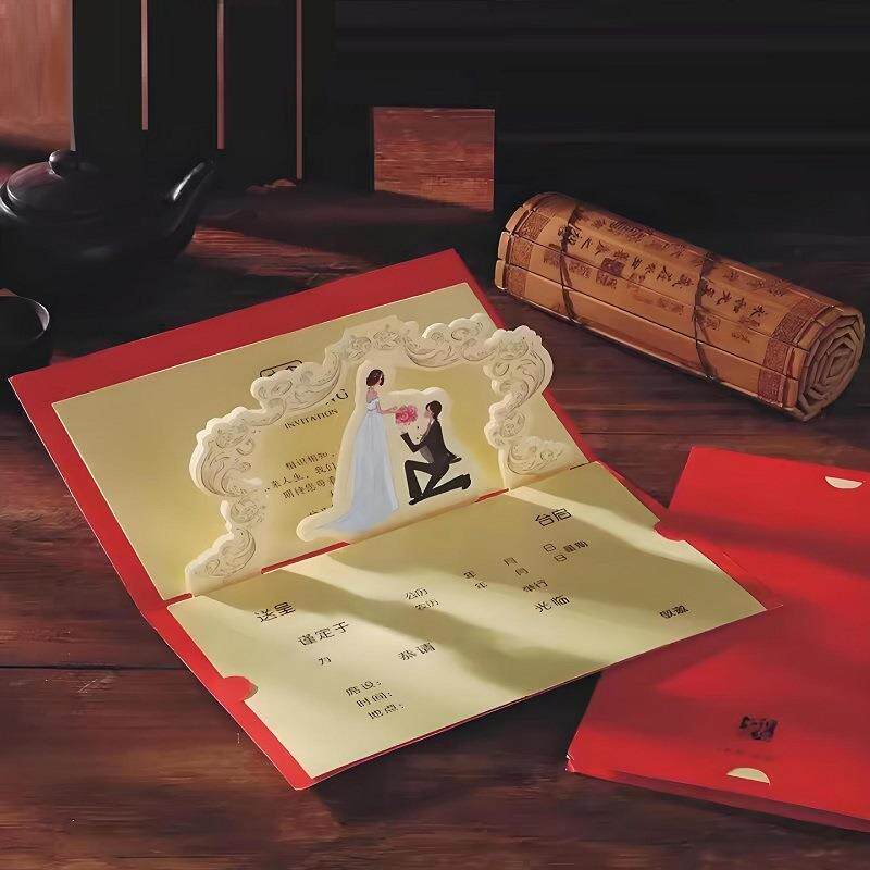 结婚请柬高级感中式婚礼邀请函婚庆创意立体喜帖中式婚宴请帖