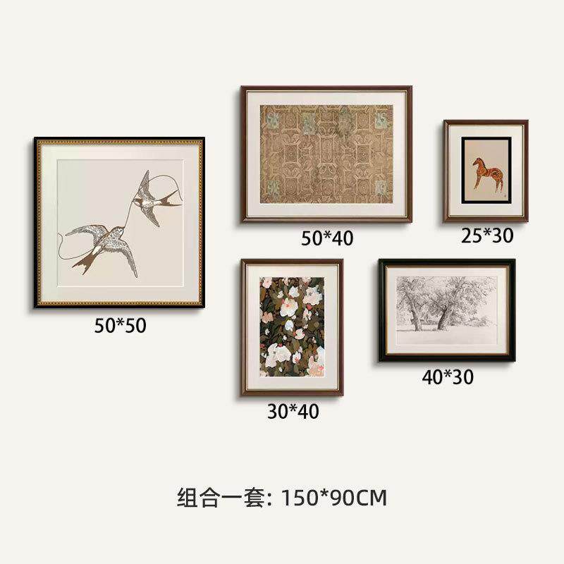 法式中古风客厅斗柜挂画组合美式复古玄关餐厅边柜装饰画卧室壁画