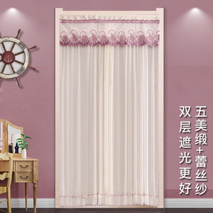 装 蕾丝纱长门帘布艺防蚊通风门帘卧室家用隔断布帘子夏季 饰免打孔