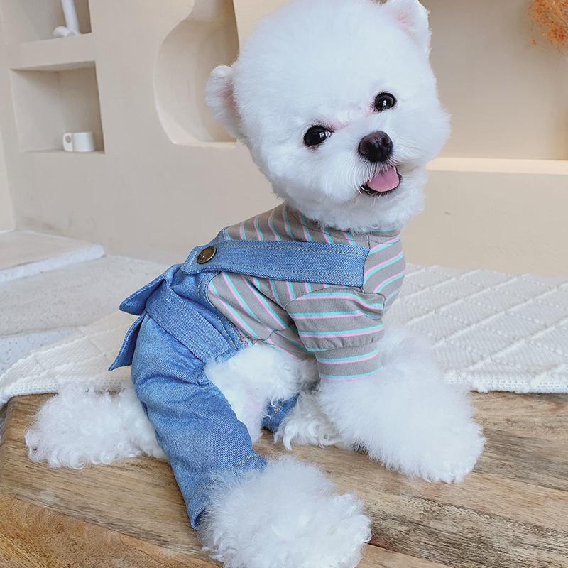 狗狗衣服春装牛仔宠物比熊小型犬雪纳瑞泰迪博美四脚衣幼犬约克夏