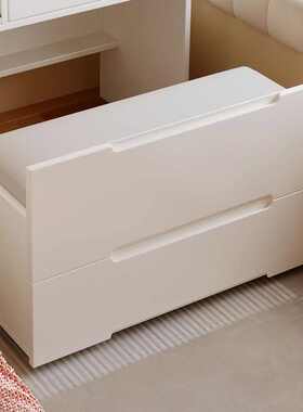 奶油风梳妆台床头柜一体床边柜翻盖组合含凳子无线充电收纳化妆桌