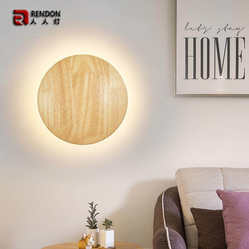 北欧简约实木壁灯客厅卧室床头灯创意日式原木风艺术光效装饰灯具