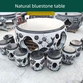 石雕桌庭院花园石桌石凳集天然青石古董切割圆桌房子户外雕刻