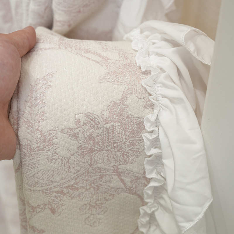 少女粉色轻法式雪尼尔窗帘现代轻奢蕾丝花边复古窗帘布成品小门帘