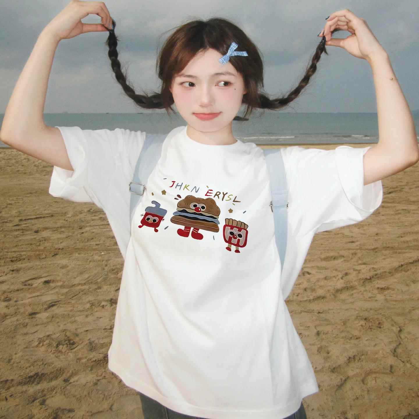 独特漂亮白色短袖t恤女20