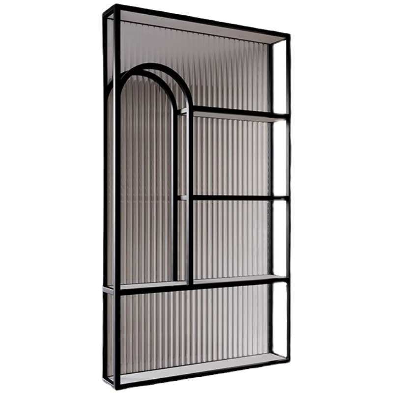 现代简约卫生间半墙玻璃屏风隔断入户玄关客厅铁艺置物架遮挡