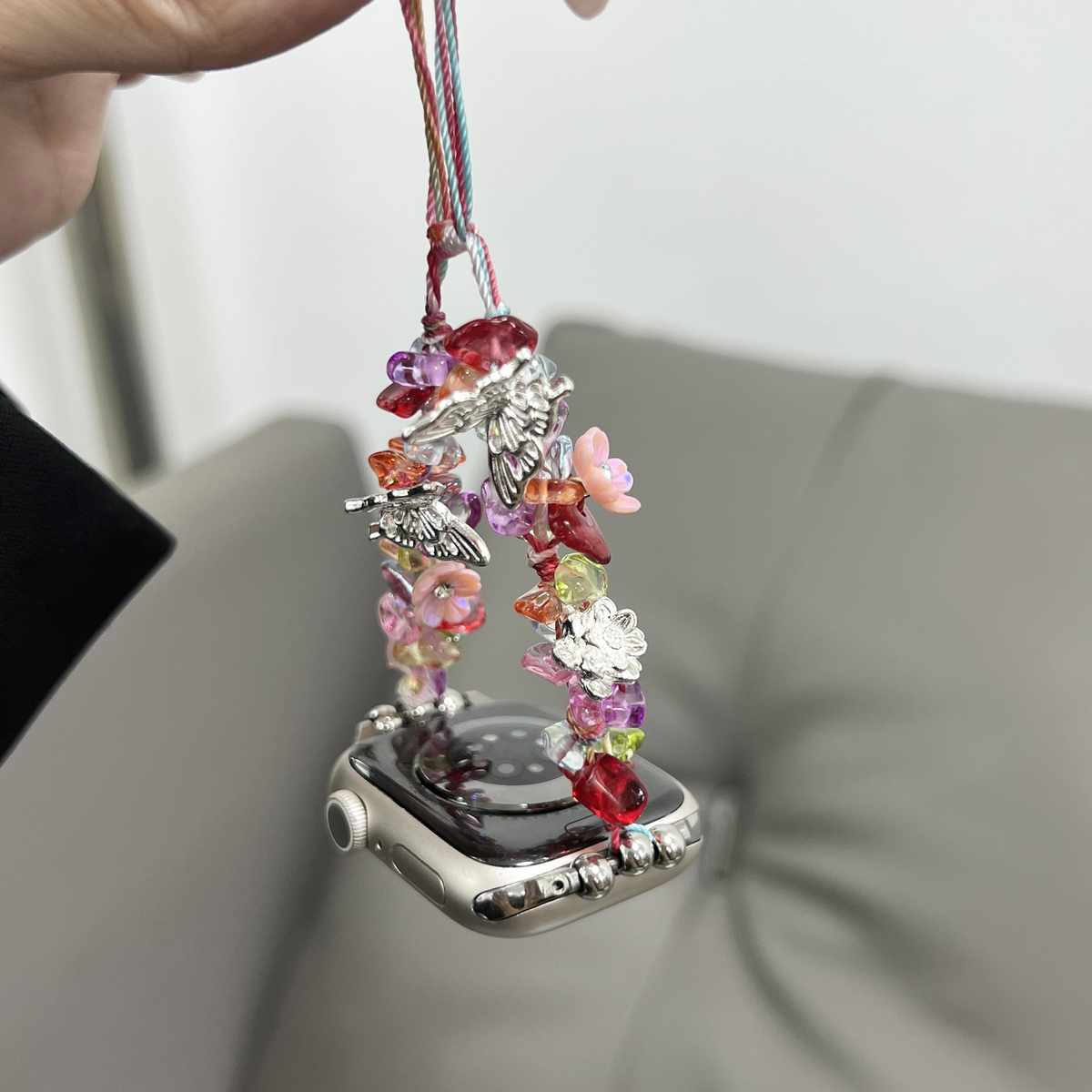 适用苹果手表iwatch9表带新款新中式彩色莲花编织绳applewatch8女