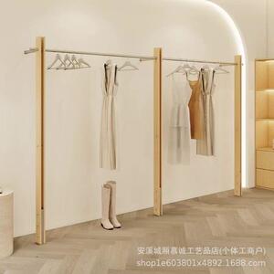 服装店专用展示架不锈钢搭配原木色加厚陈列网红简约美道具挂衣架