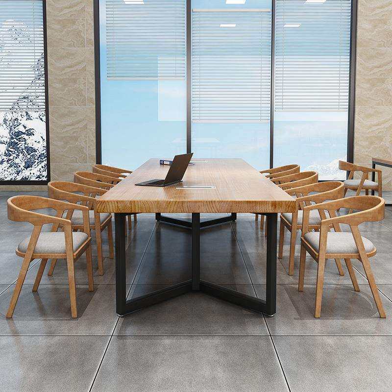 LOFT工业风铁艺长条桌椅组合实木大板会议桌长方形木质办公桌子