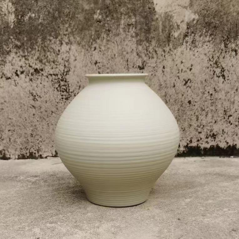 禅意复古素烧台面花瓶插干花器小号落地橱窗摆件餐厅茶室软装陶罐