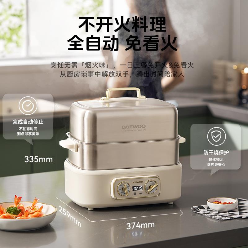 大宇0塑0涂层不锈钢电蒸锅双层18升家用多功能锅预约蒸煮炖食品级