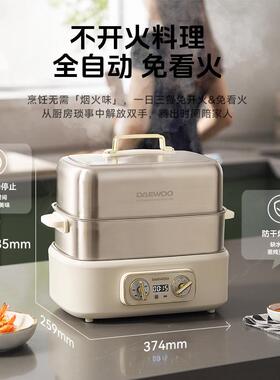 大宇0塑0涂层不锈钢电蒸锅双层18升家用多功能锅预约蒸煮炖食品级