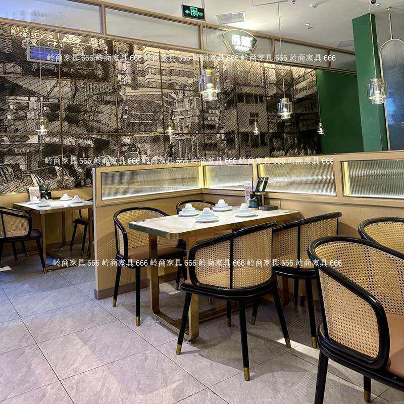 复古简约奶茶店咖啡厅休闲洽谈餐椅实木带扶手西餐厅藤椅靠背围椅