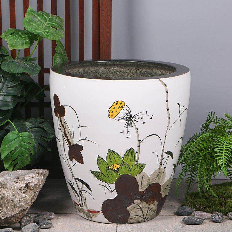 景德镇陶瓷古法鱼缸养荷花睡莲盆水缸老式室外庭院客厅摆件书画