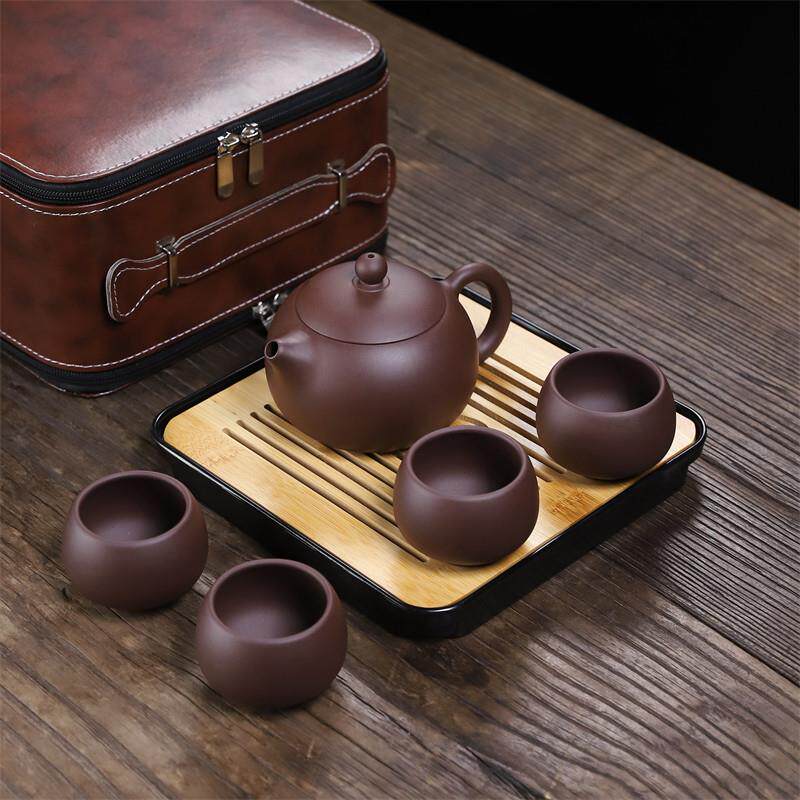 宜兴手工紫泥紫砂壶西施家用简约可携式户外旅行茶具套组功夫泡茶