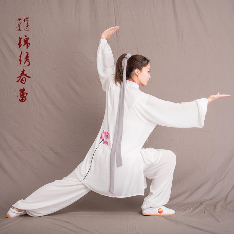 高档马蕾太极长赛服麻女刺绣演出服丝表演服春太极服比太款极拳表