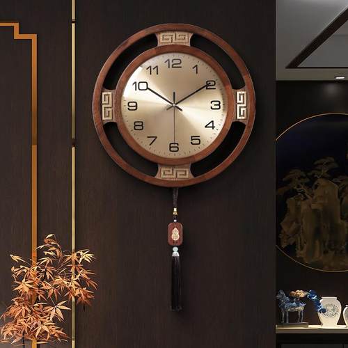 ?4钟44Z新中式实木挂钟厅家表PNR用大气表挂2025新款轻奢免打客孔