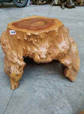 实木根雕凳子杉木坐凳天然原木树根木桩木头茶桌底座树桩墩子矮凳