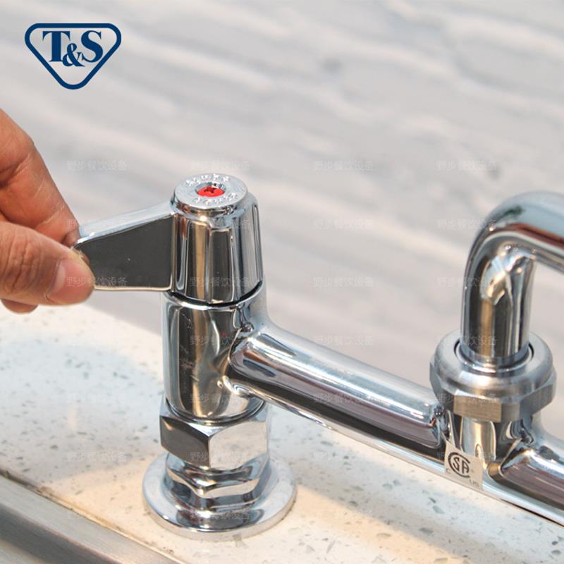 T&S天仕洗菜盆冷热摇摆龙头 5F-8DLS10 厨房商用台面双孔水龙头