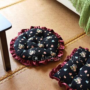 餐椅垫荷叶边覆古碎花坐垫办公室加厚绒垫蒲团榻榻米飘窗圆形座垫