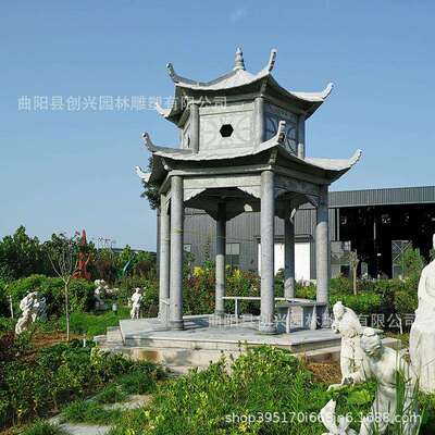 石雕亭子六角凉亭花岗岩长廊公园八角庭院户外休闲庭院景观