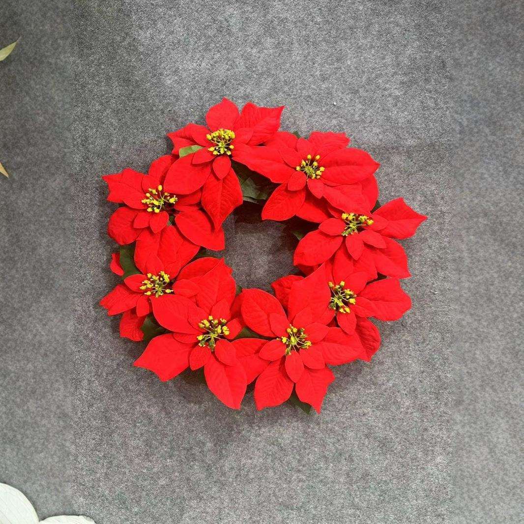 跨境圣诞节仿真一品红花环圣诞花把束节日户外门挂室内壁炉装饰图片