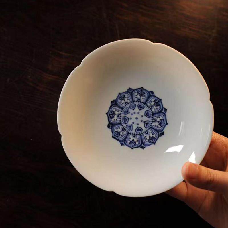 【御熹】景德镇忘言造物青花花口壶承手工手绘陶瓷养壶盘干泡盘
