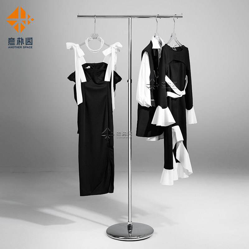 服装店展示架不锈钢落地式简约中岛陈列道具加厚T型正挂衣帽架子